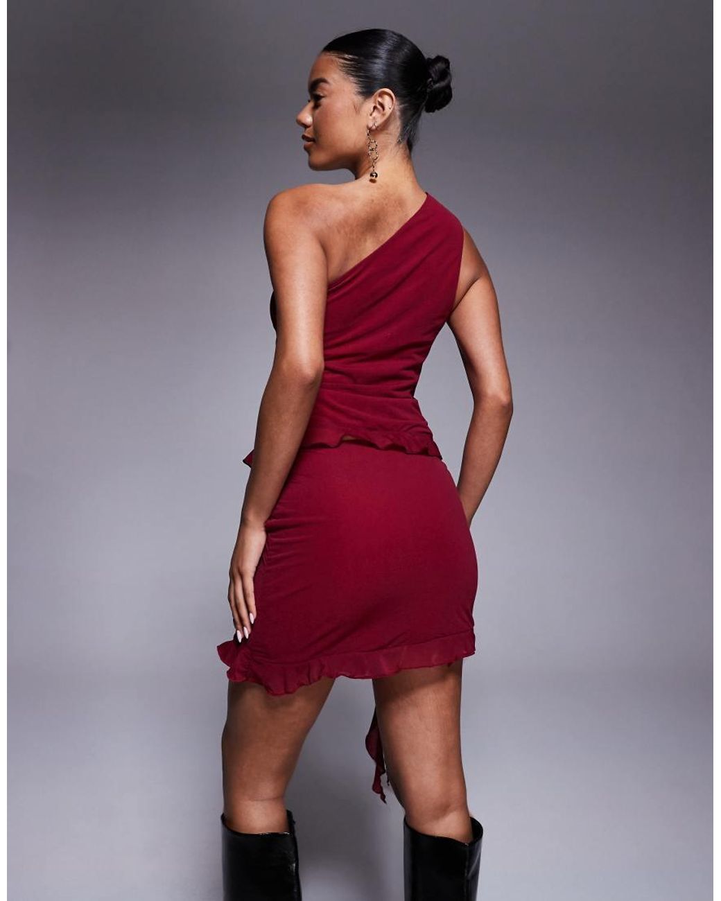 ASOS Red Co-ord Mesh Asymmetric Ruffle Mini Skirt