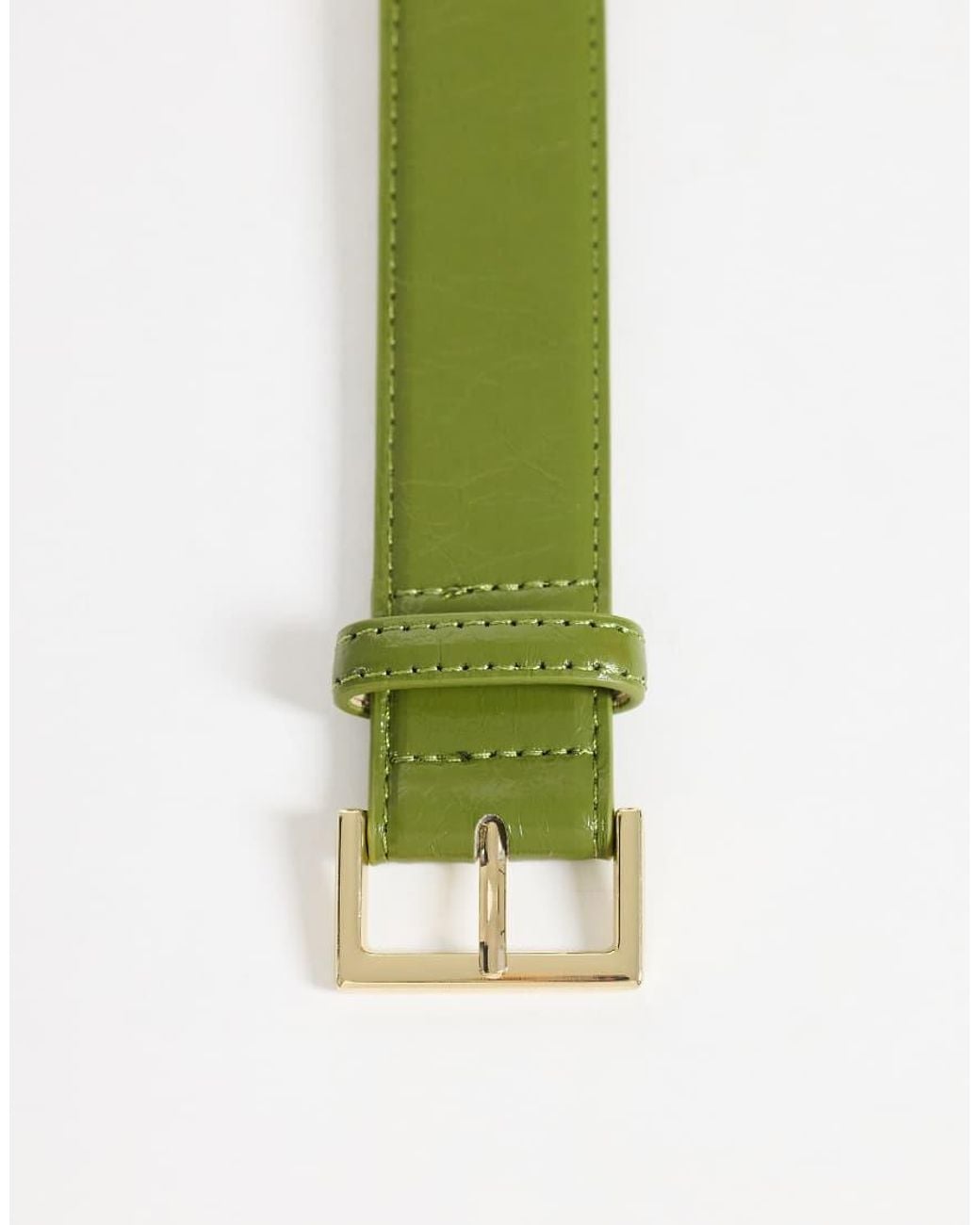 Pieces Green Silver Square Buckle Belt