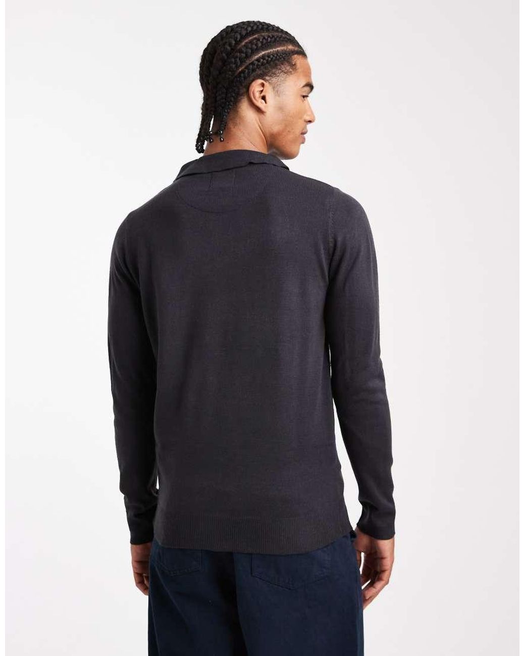 Brave Soul Blue Knitted Ribbed Quarter Zip Jumper for men