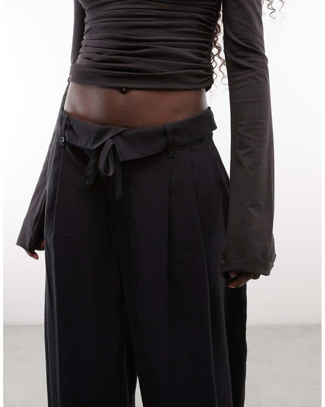 Monki Black Asymmetric Pleated Tailored Trousers