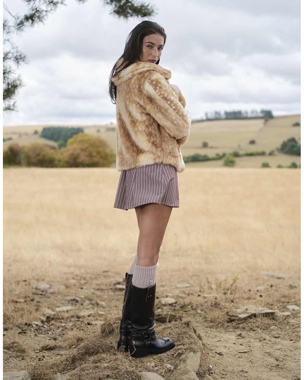 Daisy Street Metallic Faux Fur Boxy Coat