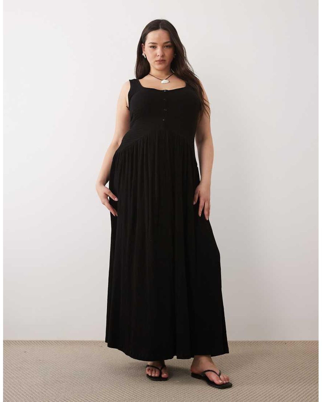 ASOS Black Asos Design Curve Crinkle Button Through Midi Dress