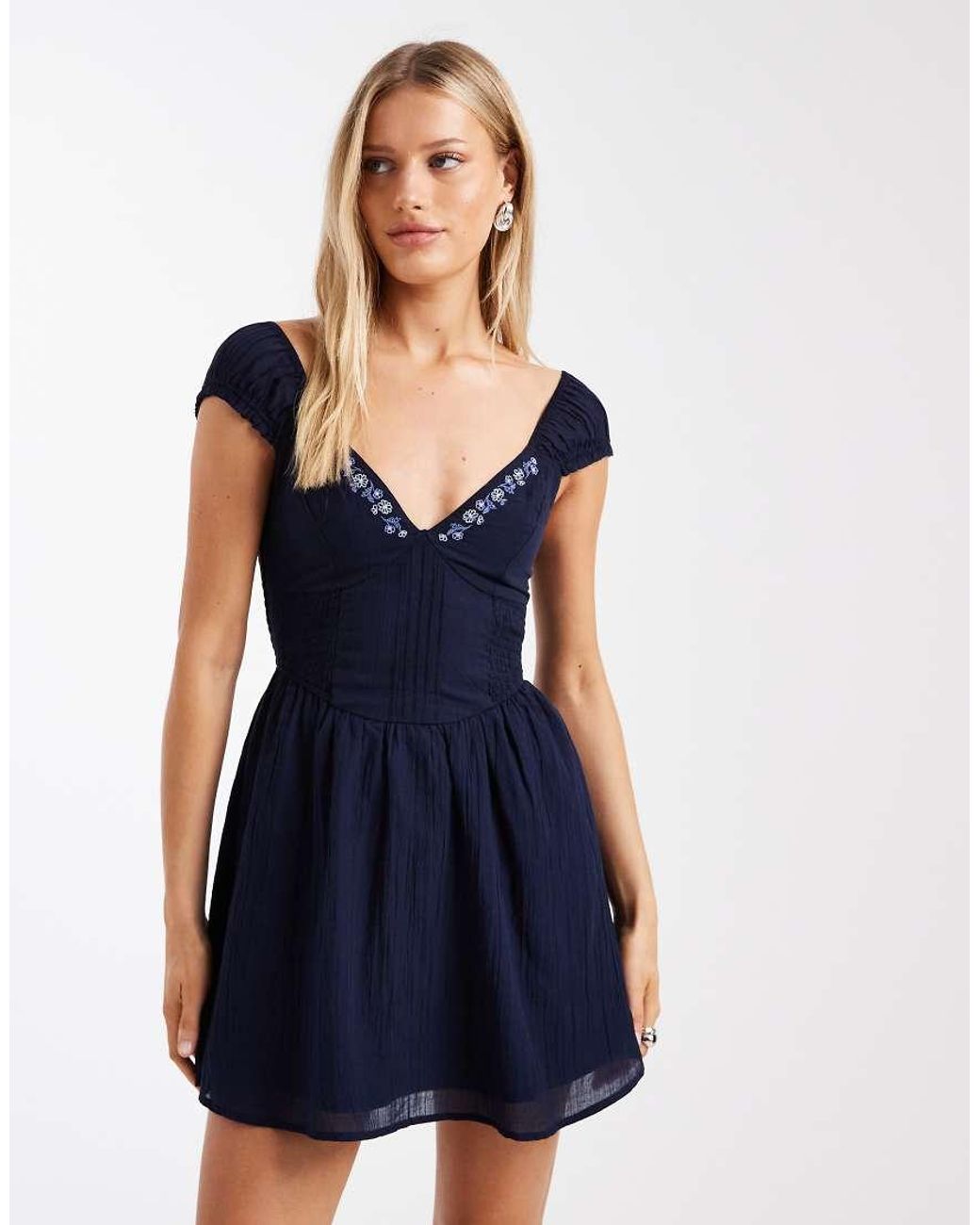 Hollister Blue Sleeveless Milkmaid Mini Dress