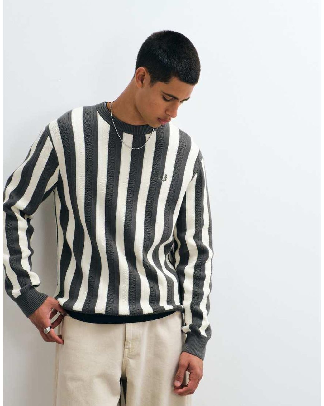 Fred Perry Black Textured Stripe Jumper for men