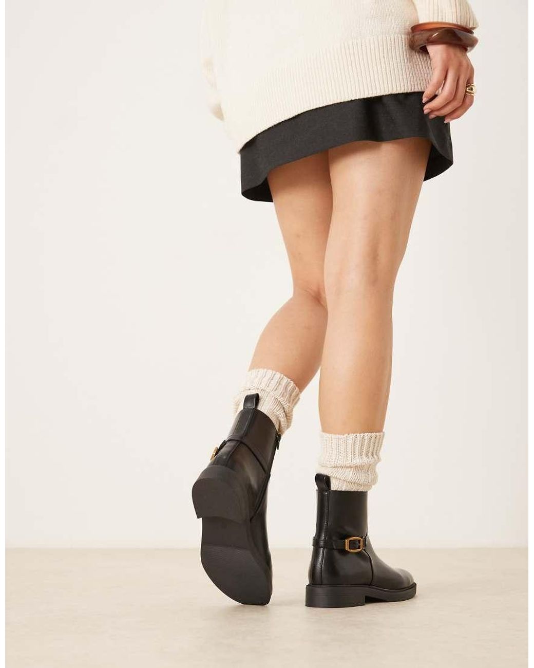 ASOS Black Wide Fit Archie Flat Smart Ankle Boots With Buckle