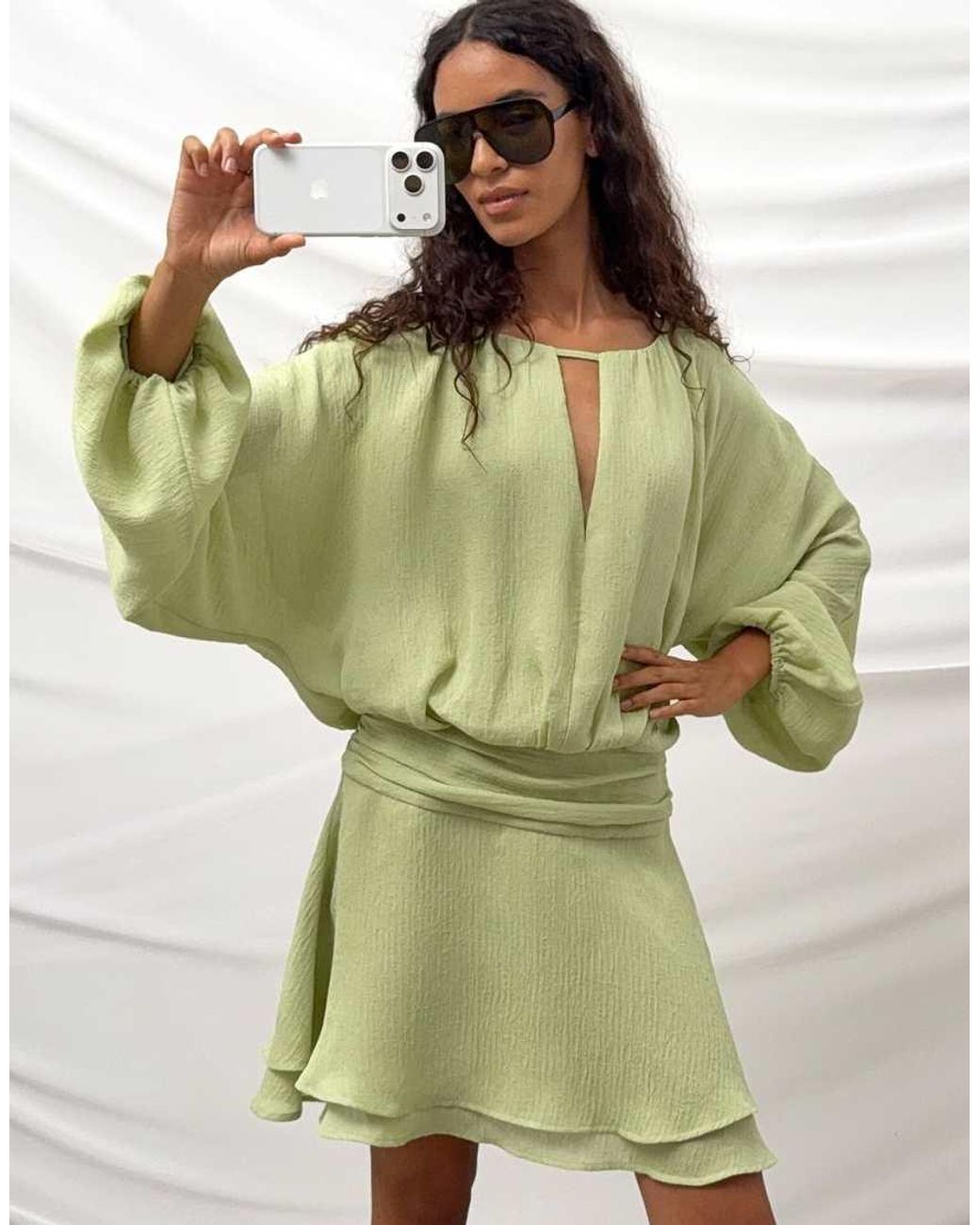 NA-KD Green Keyhole Long Sleeve Mini Dress