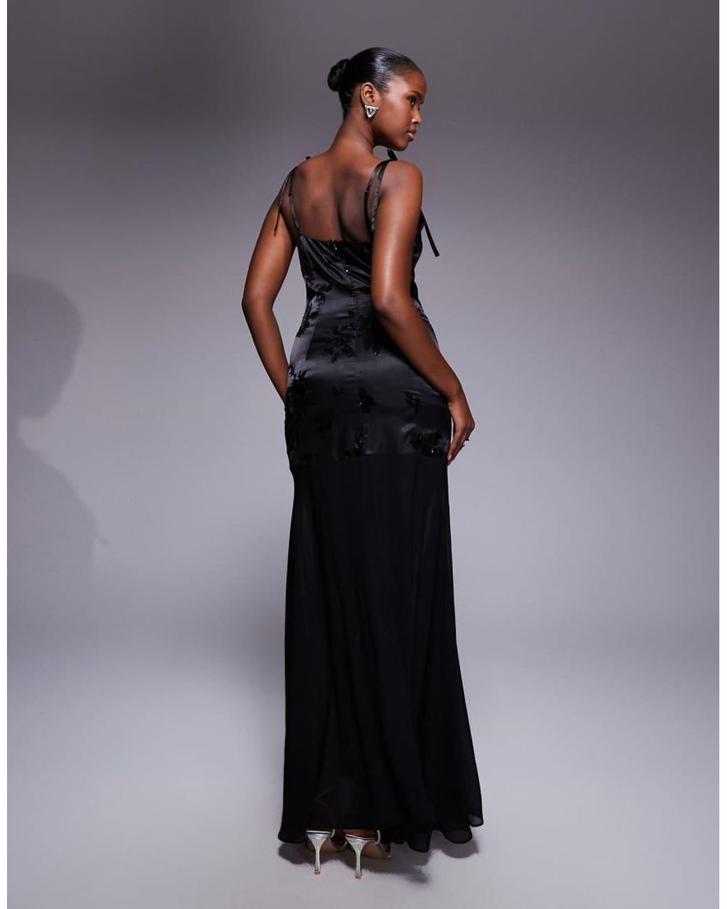 TFNC London Blue Sequin Embroidered Maxi Dress With Chiffon Skirt