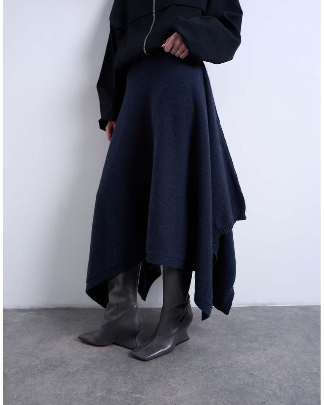 TOPSHOP Blue Knitted Draped Skirt