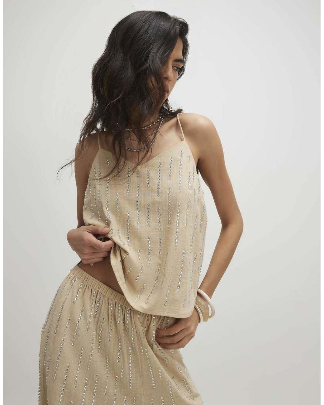 River Island Brown Cotton Embellished Cami Top