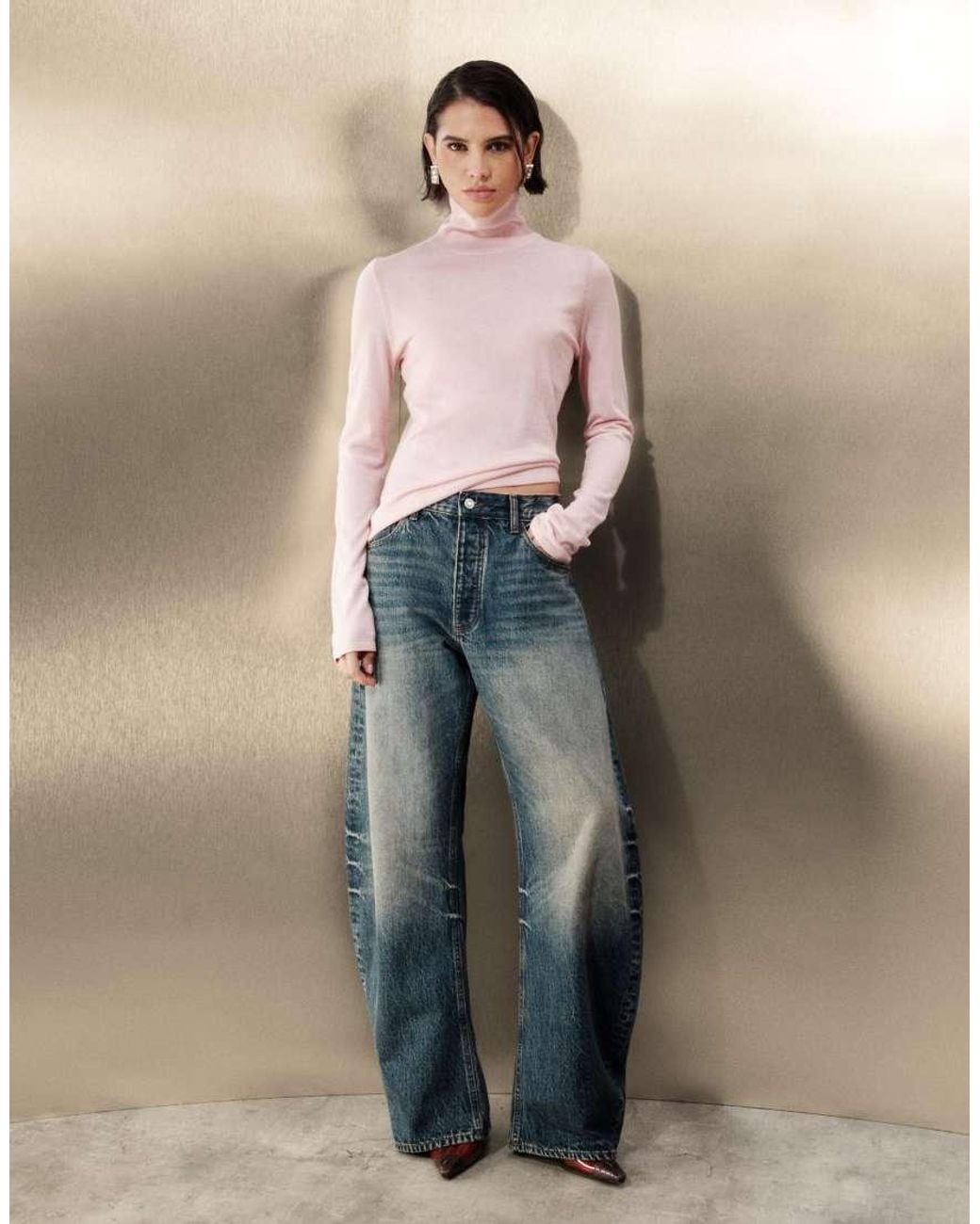 & Other Stories Natural Fine Knit Wool Turtleneck Sweater