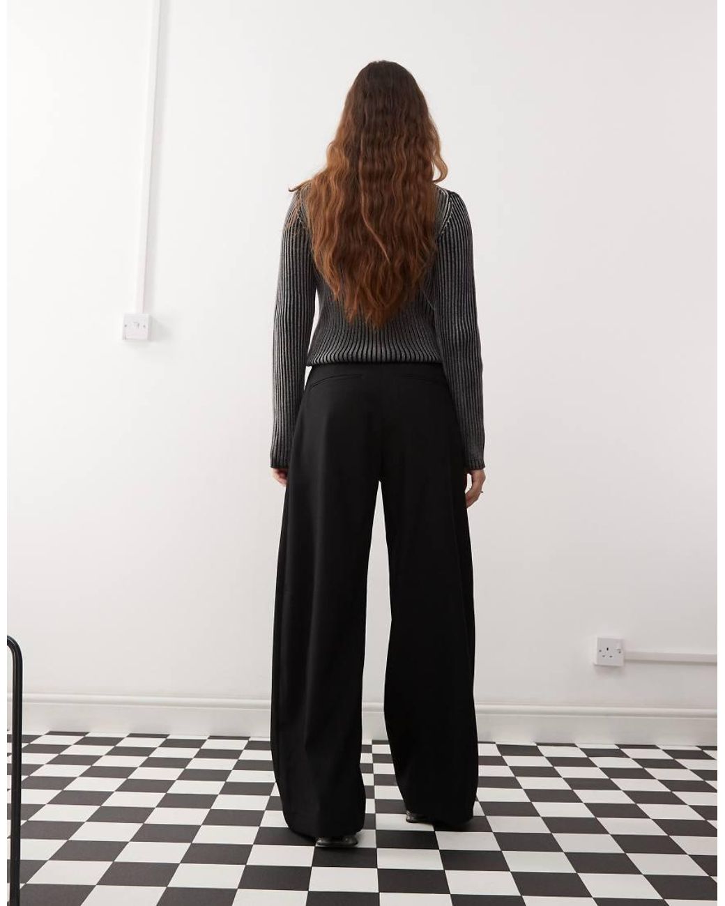 Weekday White Dara Low Waist Wide Leg Pants With Front Pleats