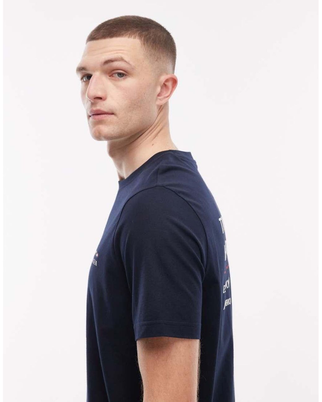 Tommy Hilfiger Blue Embroidered Stack Logo T-shirt for men