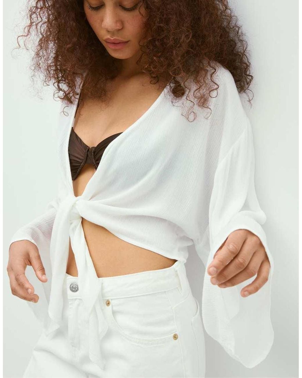 Stradivarius White Flowing Open Blouse