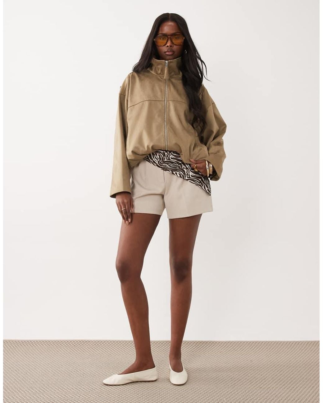 Gina Tricot Natural Faux Suede High Neck Jacket