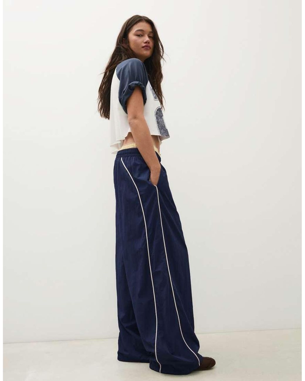 Bershka Blue Technical Parachute Trousers