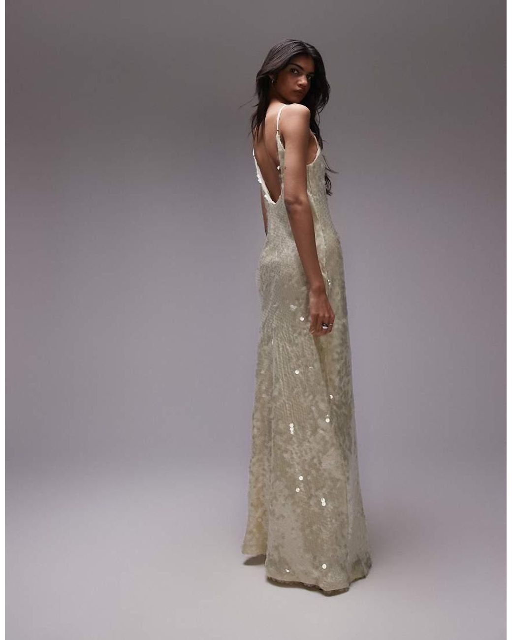 topshop white sequin dress TOPSHOP Sequin Maxi Slip Dress in White