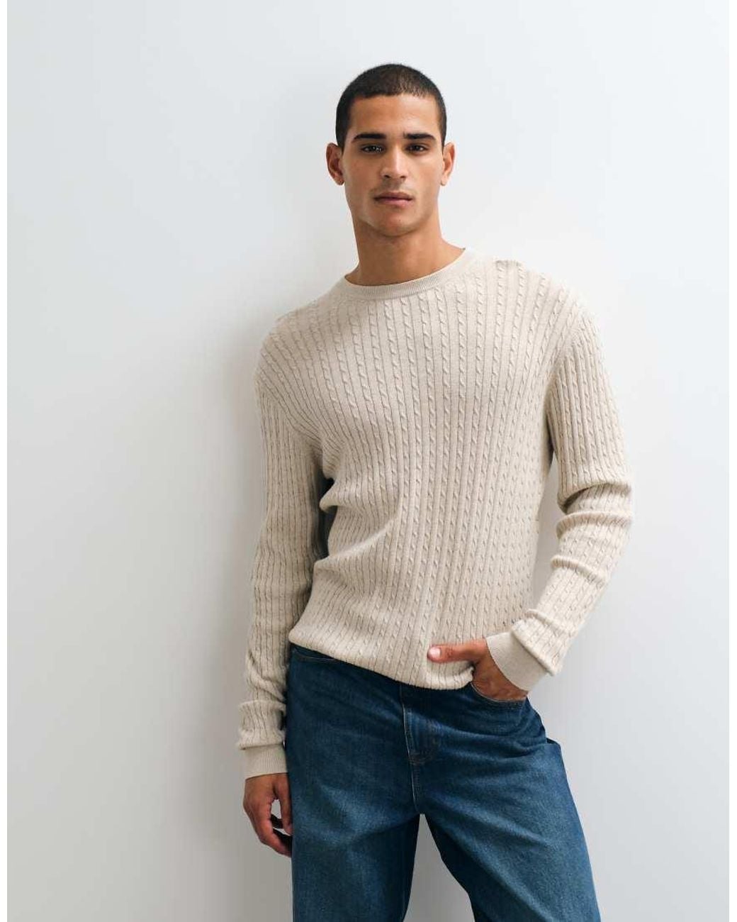 Jack & Jones Natural Cable Knit Jumper for men