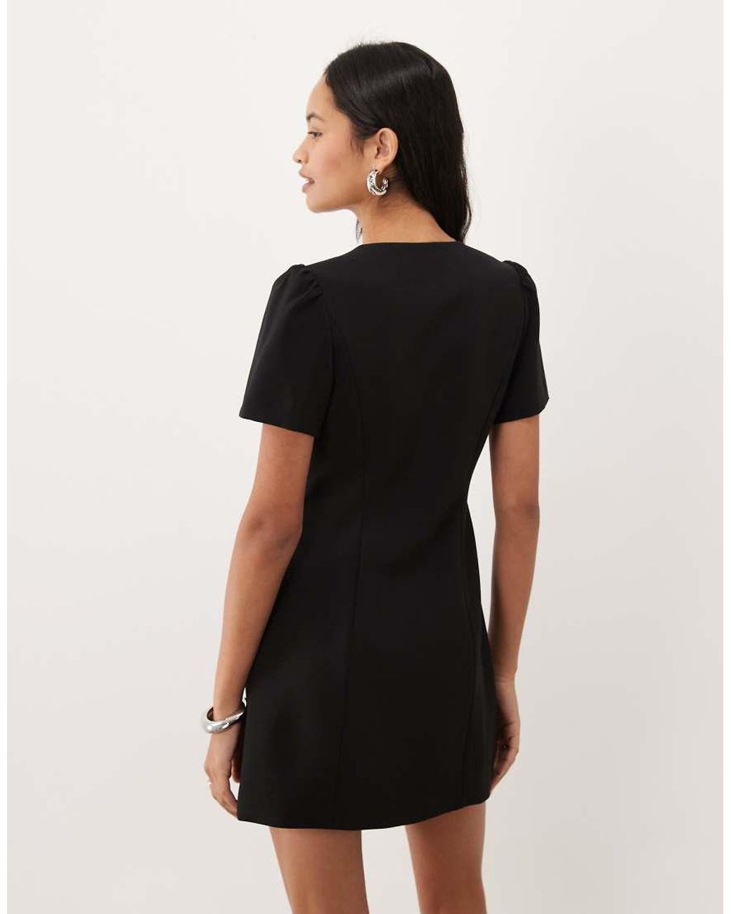 Forever New Black Structured Puff Sleeve Button Down Mini Dress