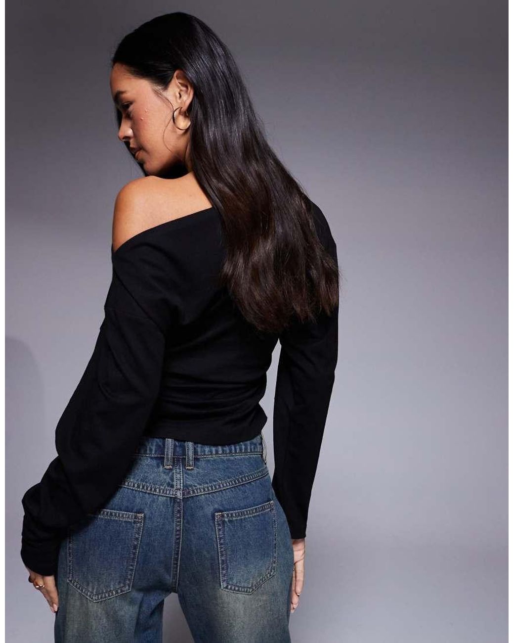 ASOS Blue Ruched Side Long Sleeve Tee