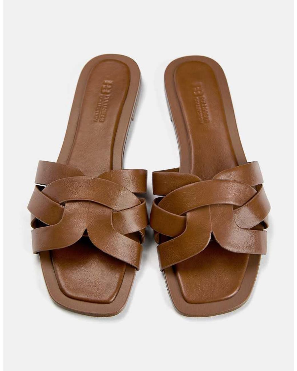 Pull&Bear Brown Flat Crossover Slider Sandals