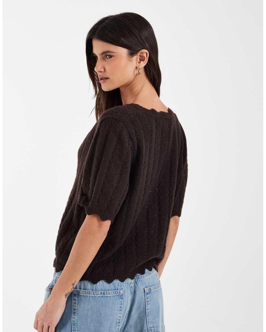 Pieces Black Frill Trim Short Sleeve Knitted Cardigan