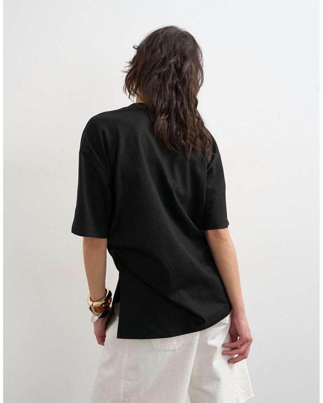 TOPSHOP Black Oversized Tee With Knot Hem