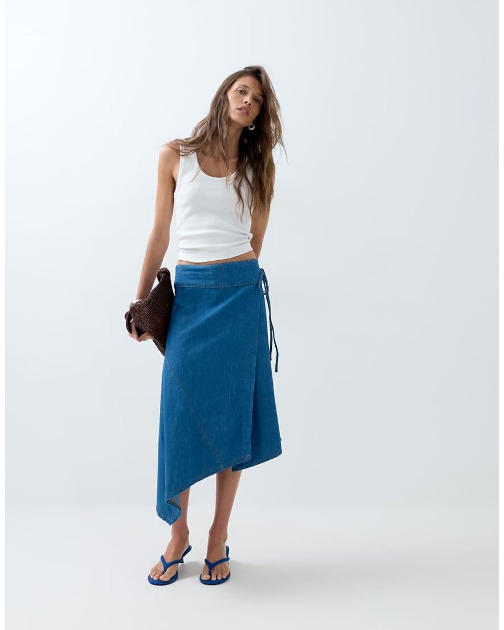 ASOS Blue Denim Asymmetric Wrap Skirt
