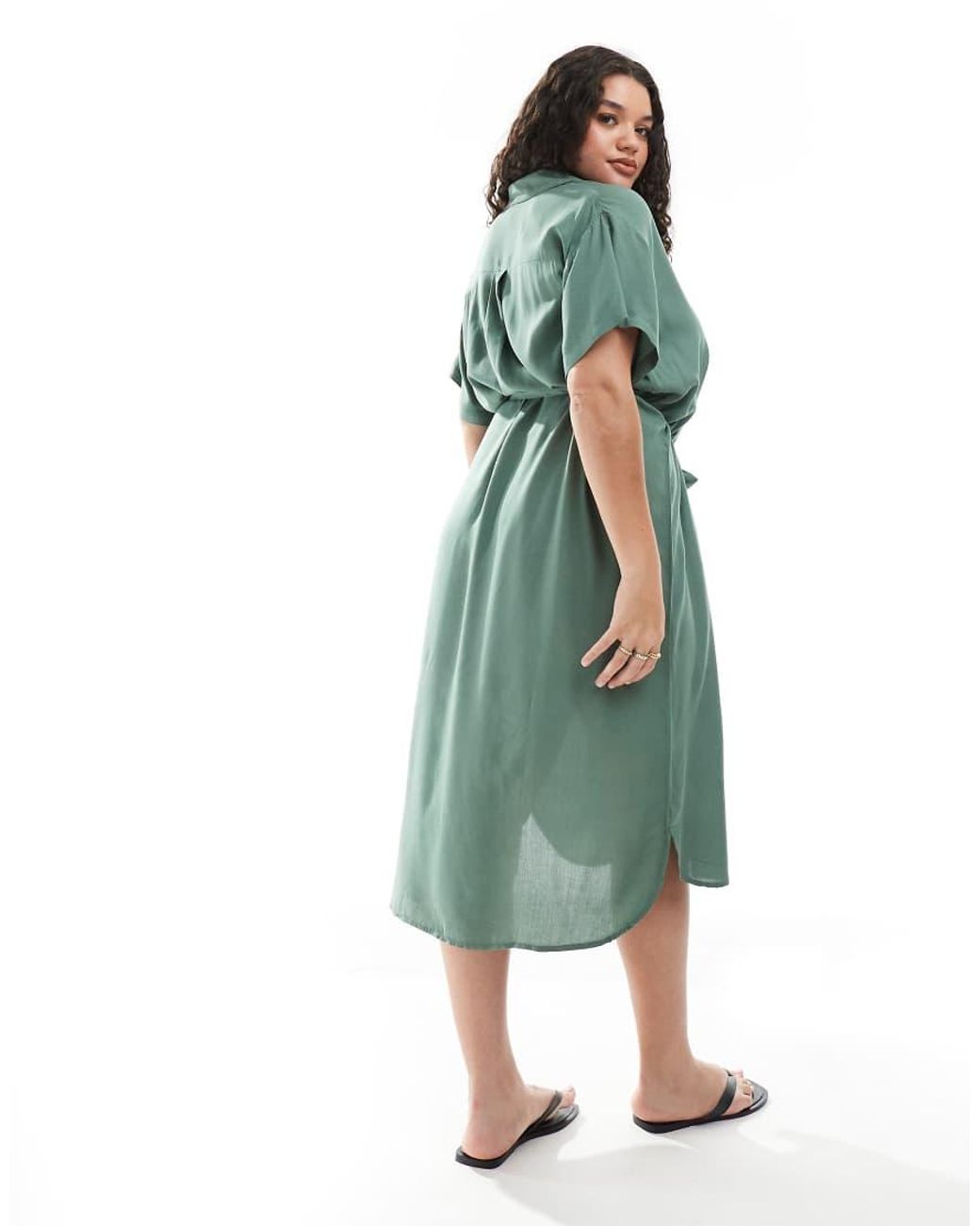 Vero Moda Green Shirt Midi Dress With Tie Belt