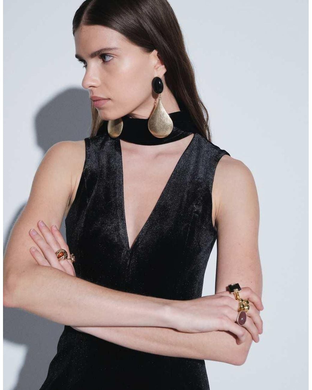 TFNC London Black Velvet Keyhole Detail Maxi Dress