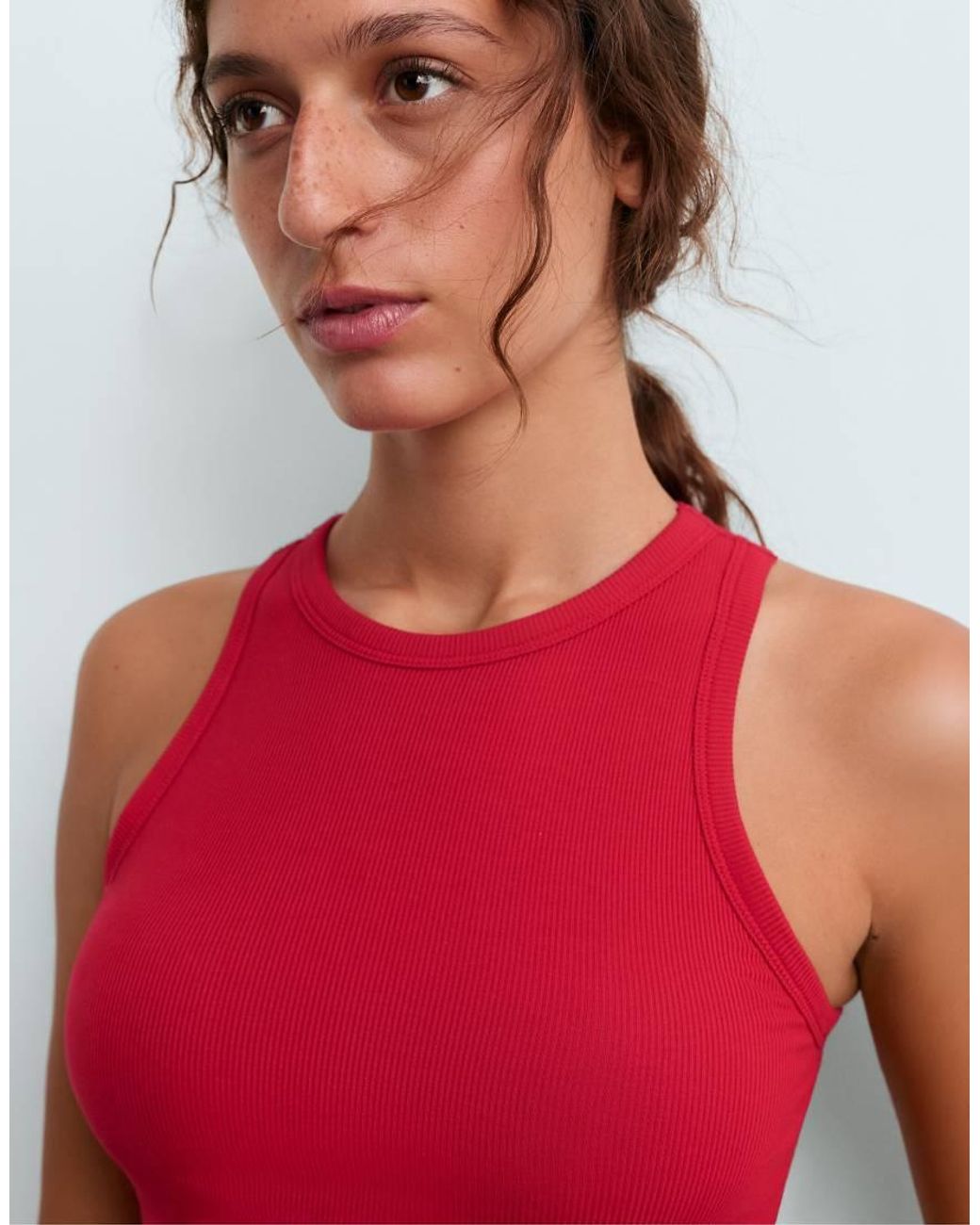 Oysho Red Rib Modal Blend Long Tank Top