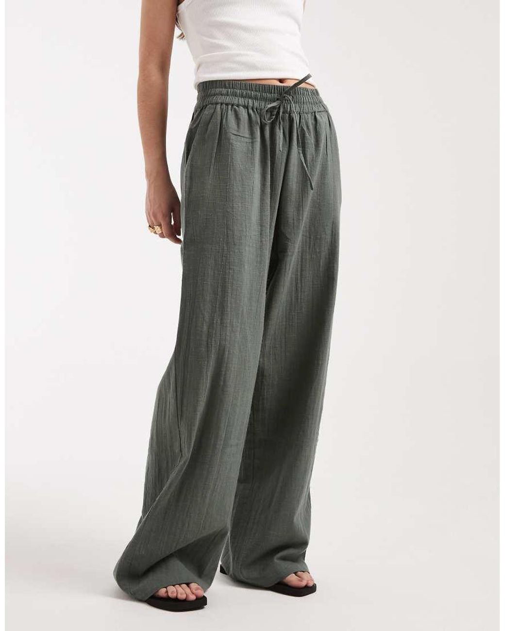 ONLY Blue Wide Leg Linen Look Trousers