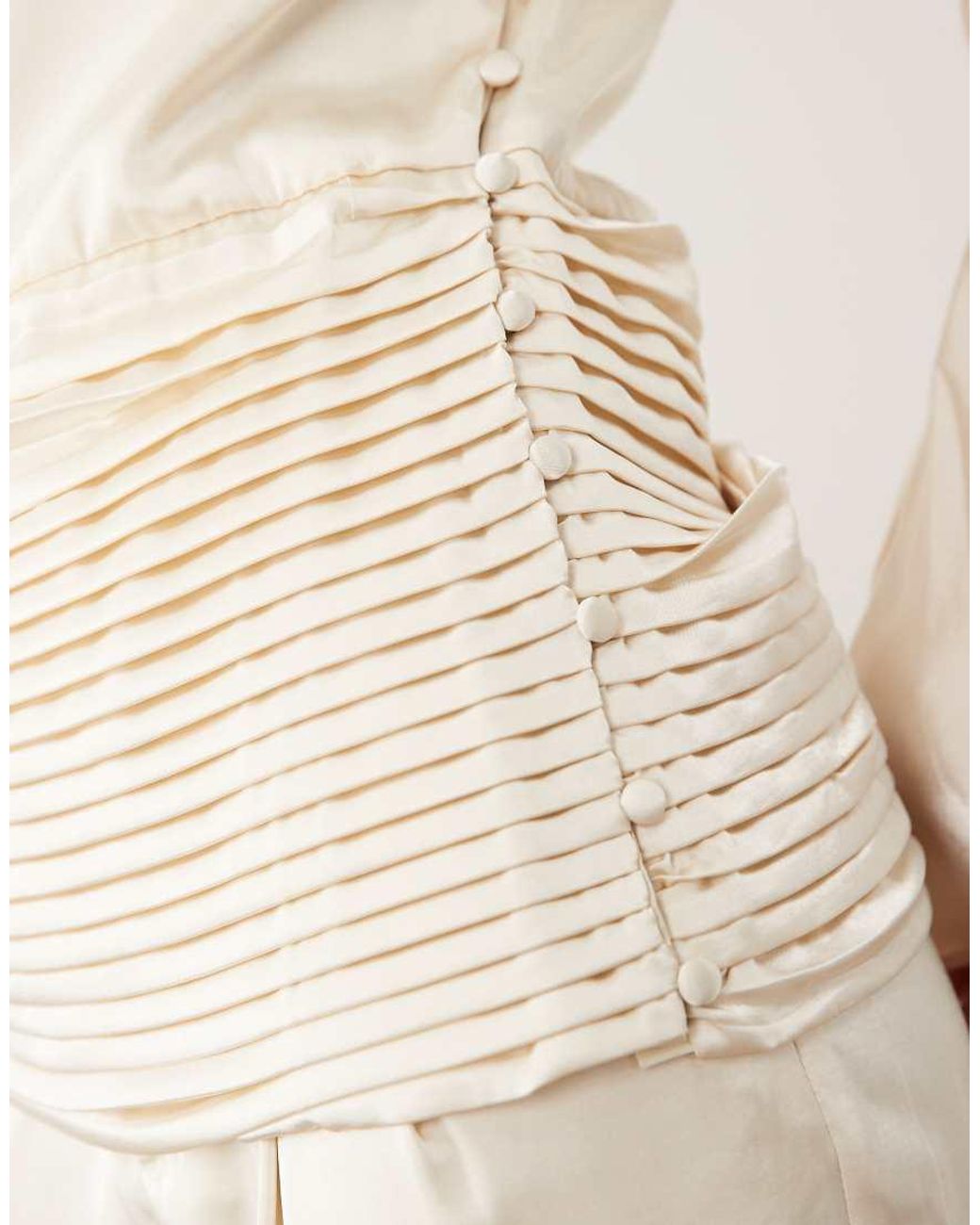 JW PEI Natural Satin Draped Waist Bell Sleeve Top