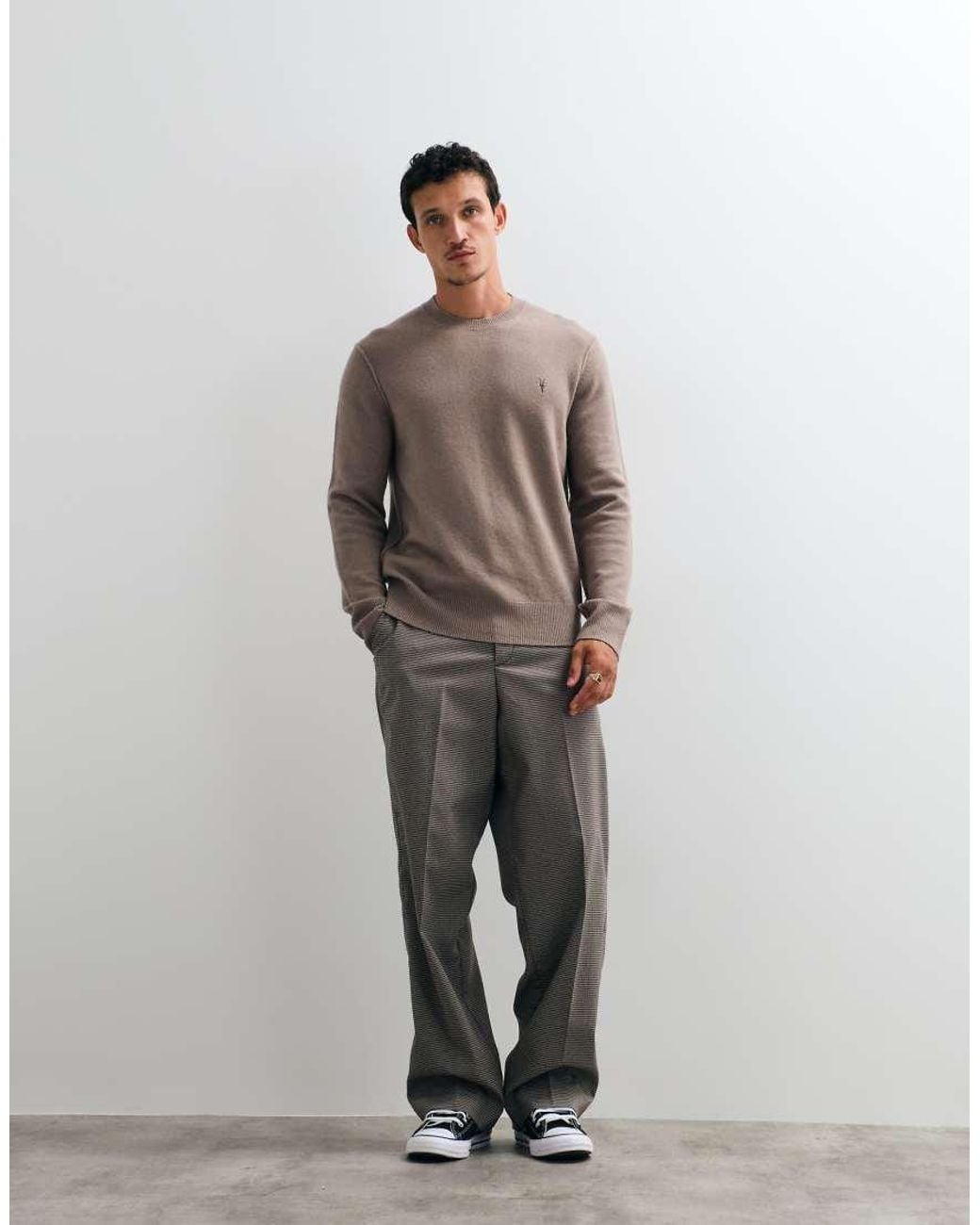 AllSaints Brown Statten Logo Knit Jumper for men
