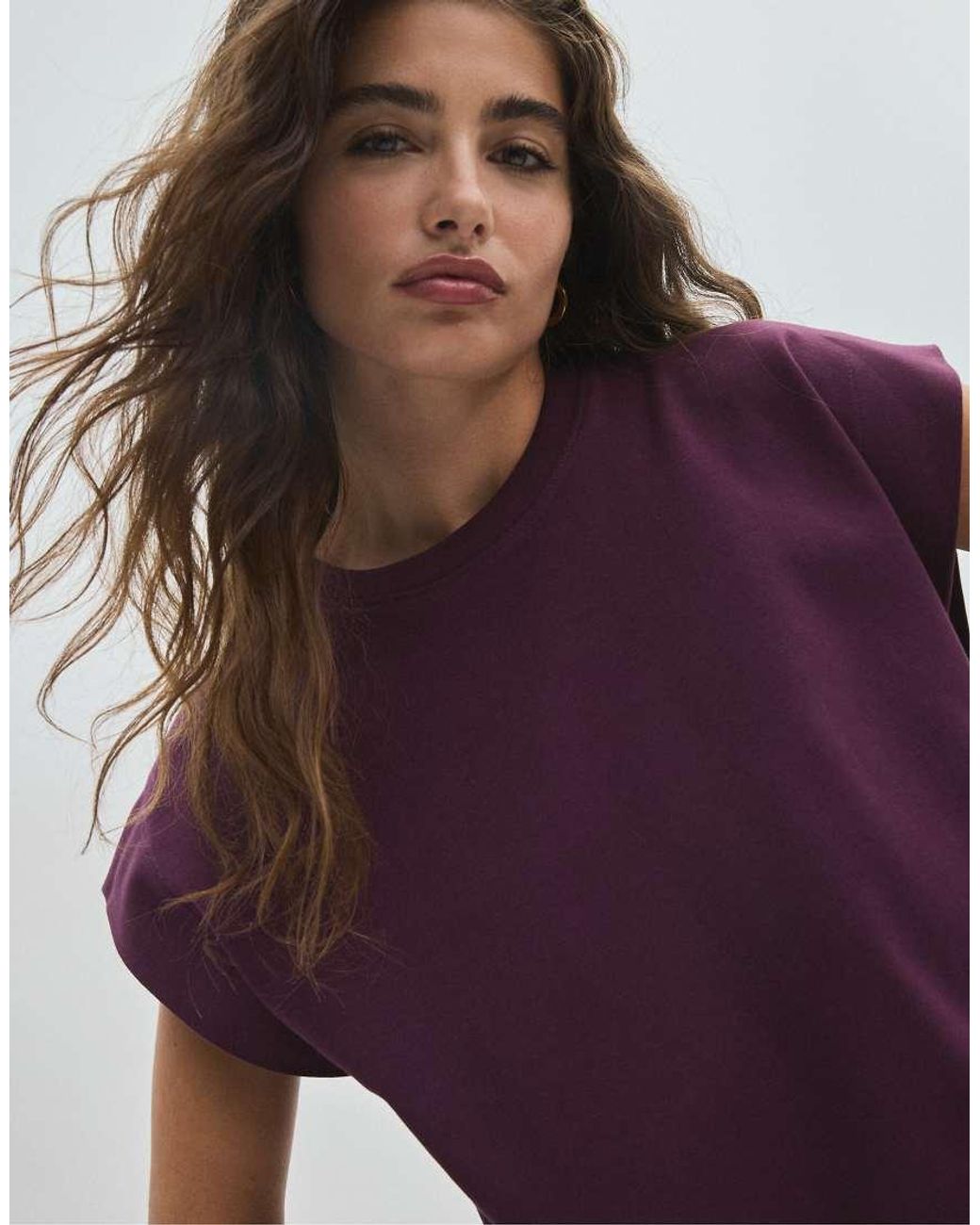 Stradivarius Purple B06 Basic Dropped-shoulder T-shirt