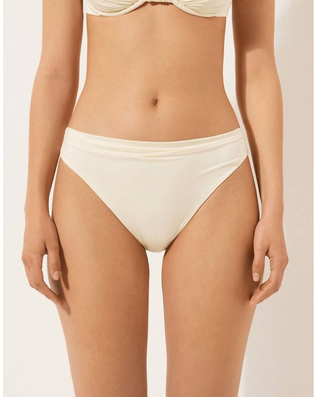 Calzedonia White Shiny Satin Briefs Bikini Bottom