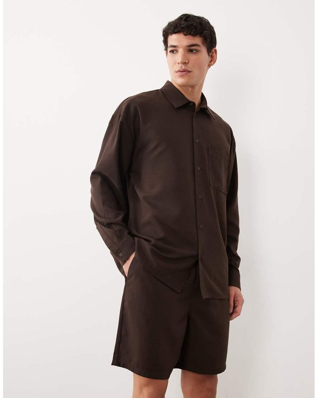 New Look Brown Linen Look Pull On Shorts for men