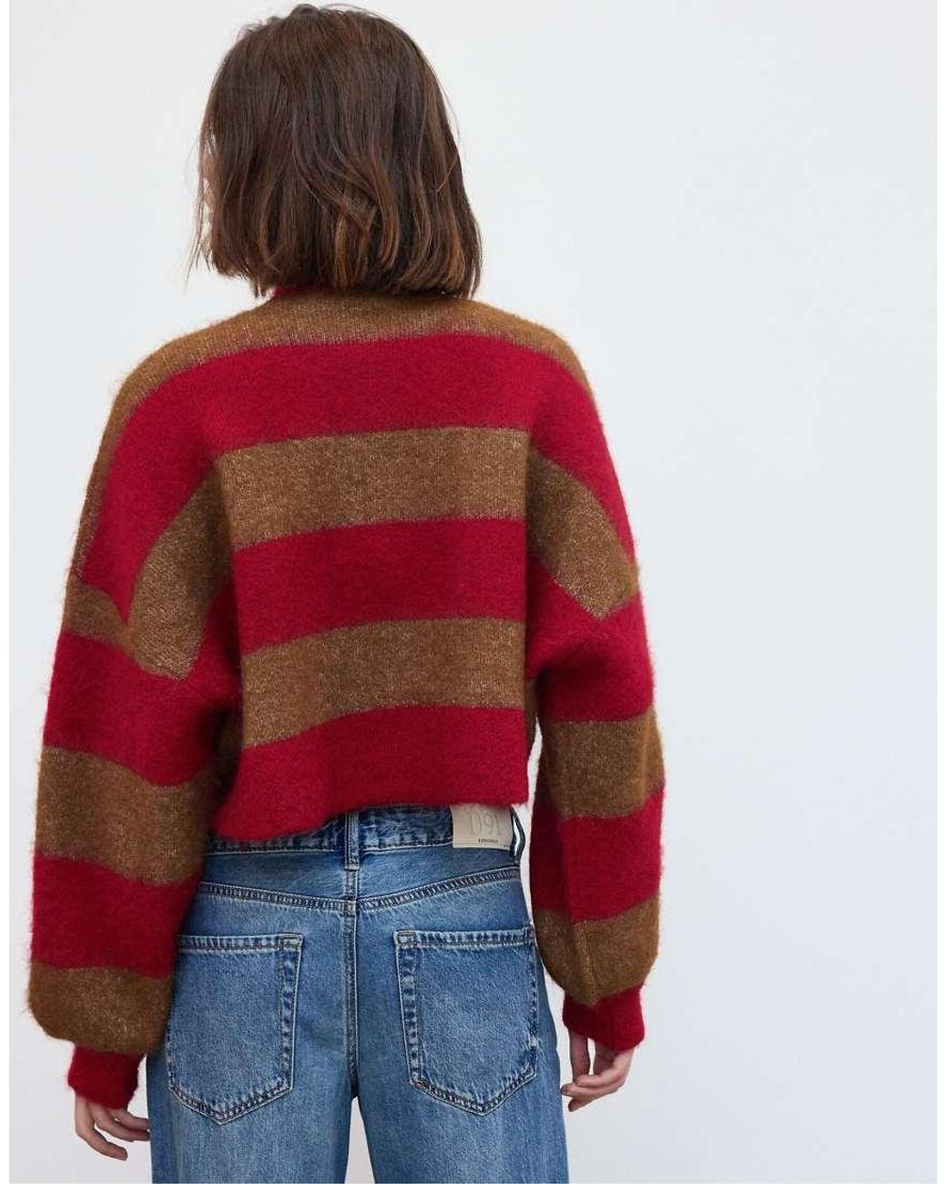 Stradivarius Blue Striped Funnel Neck Knit Cardigan