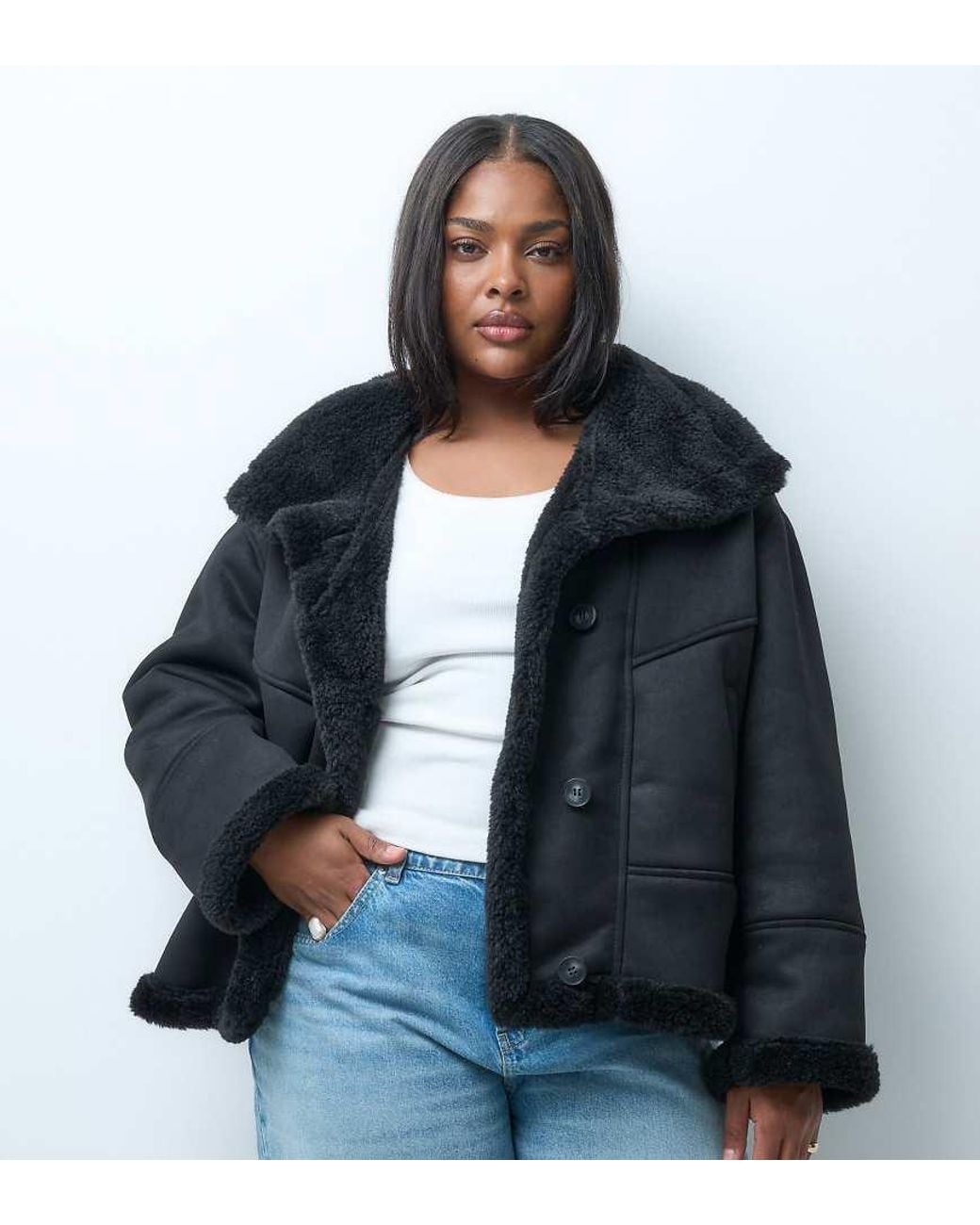 ASOS Blue Asos Design Curve Waterfall Collar Borg Lined Shearling Jacket