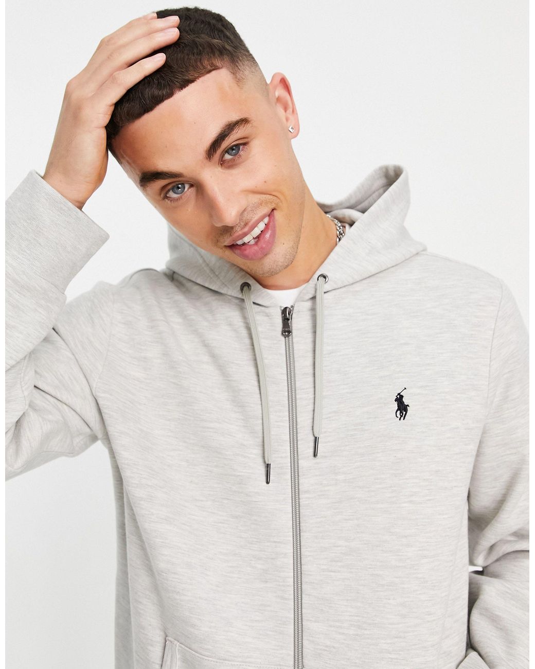Polo Ralph Lauren Player Logo Zip Up Hoodie in Grey for Men | Lyst UK
