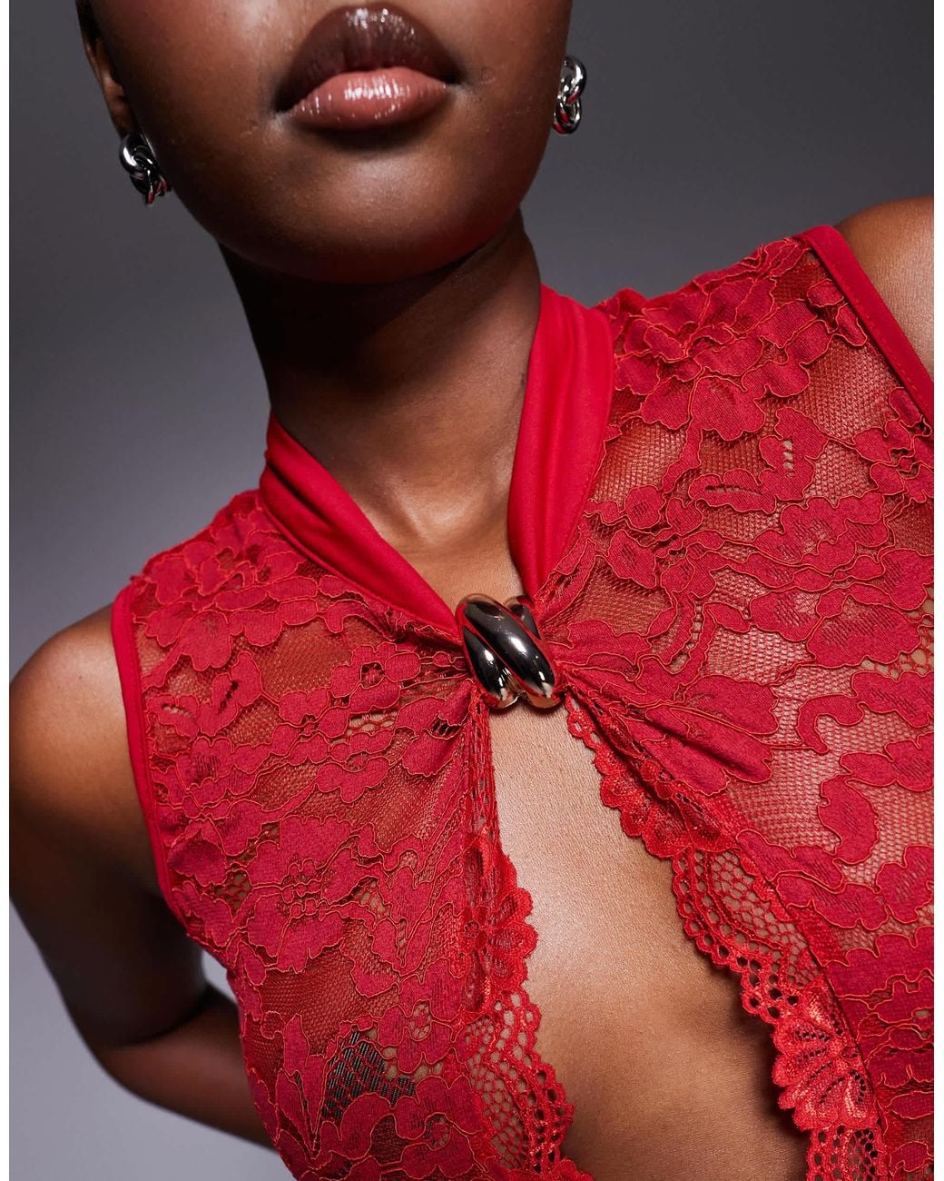 slim fit dress slacks Long A-Line Prom Dress with Sheer Embroidered Corset Red / XLarge main image 0
