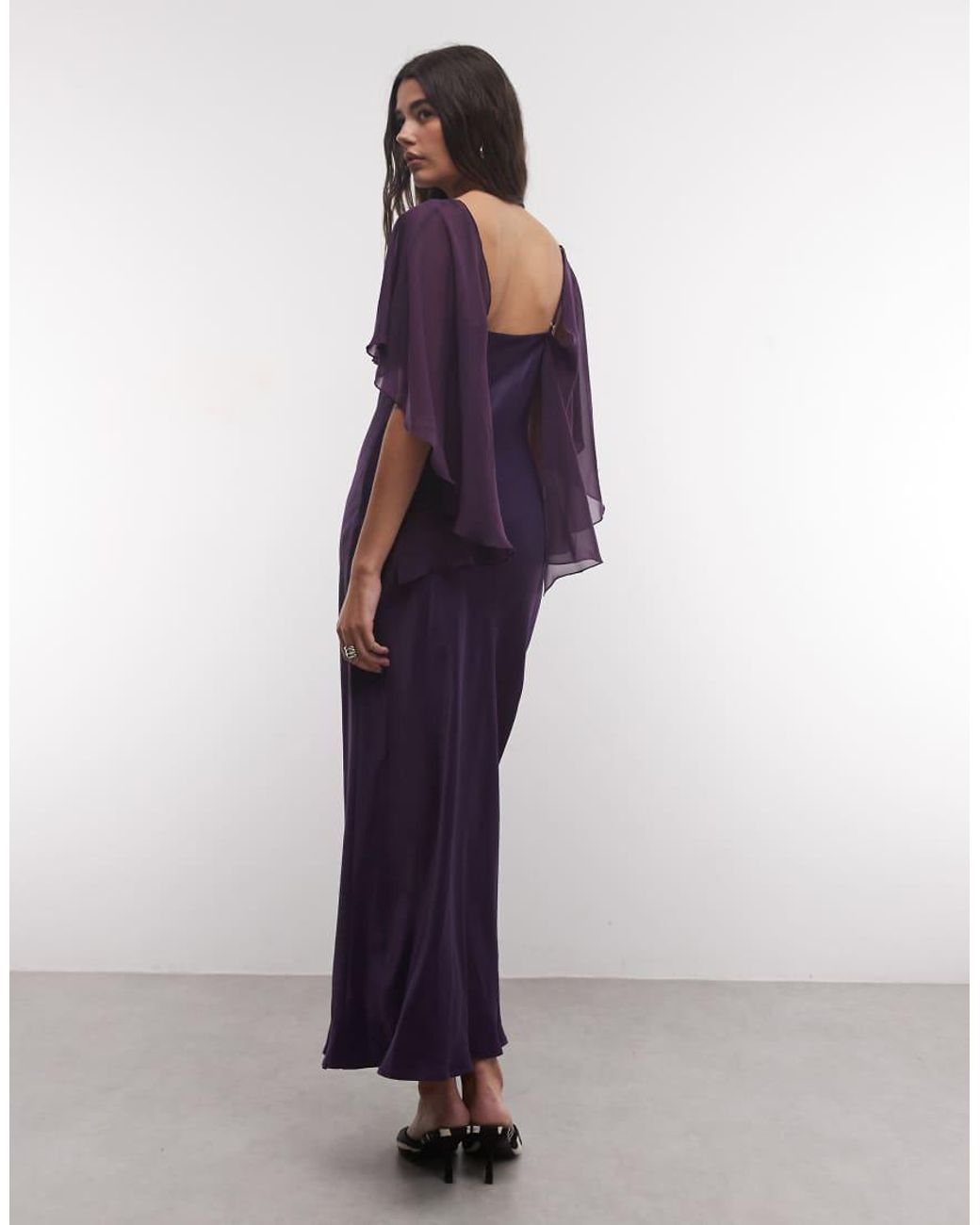 ASOS Purple Satin Cape Layer Maxi Dress