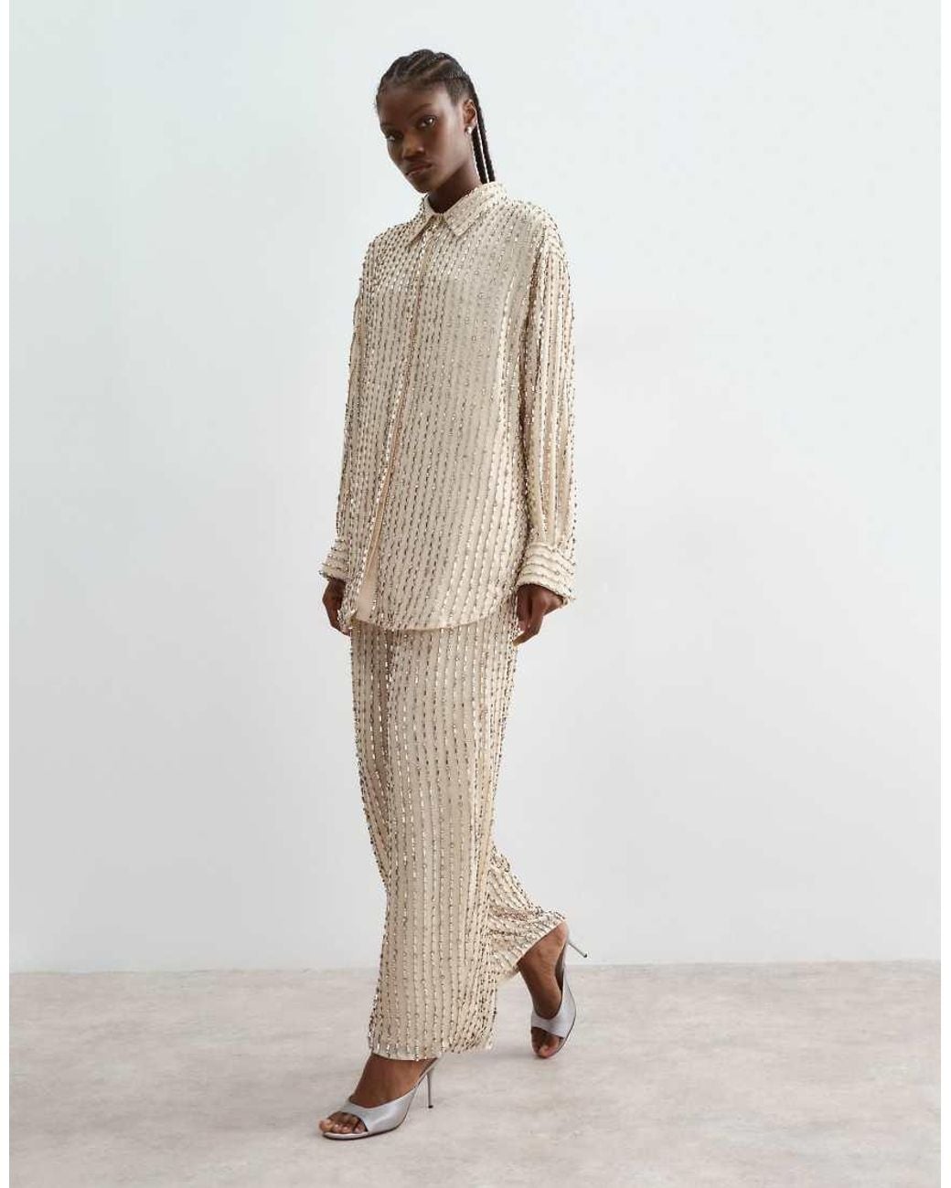 ARRANGE Natural Linear Embellished Oversized Shirt Co-ord
