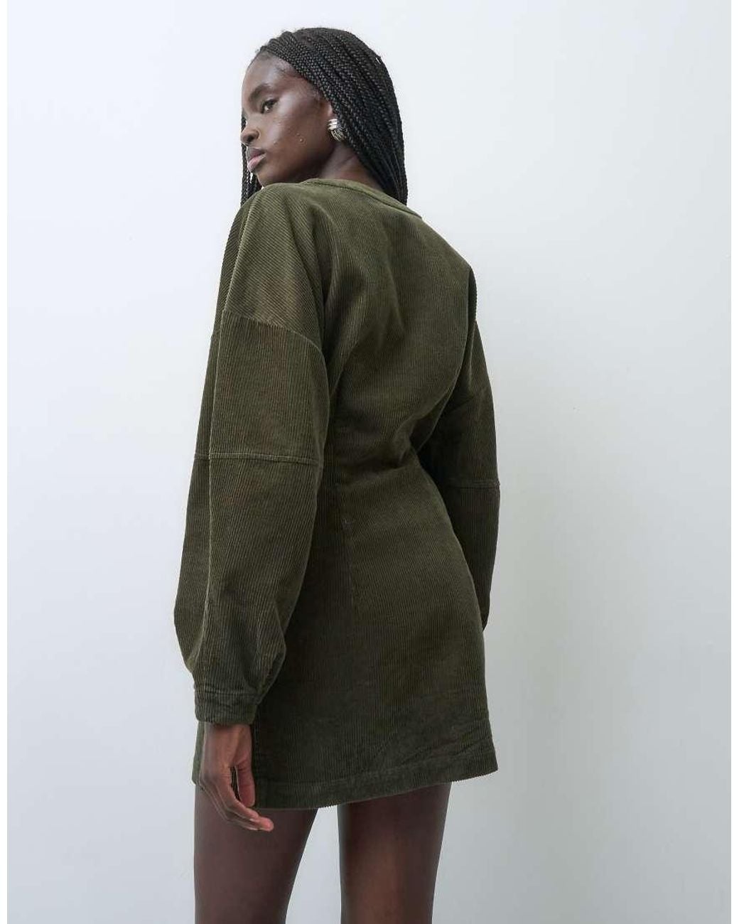 ASOS Green Cocoon Sleeve V-Neck Shirt Mini Dress