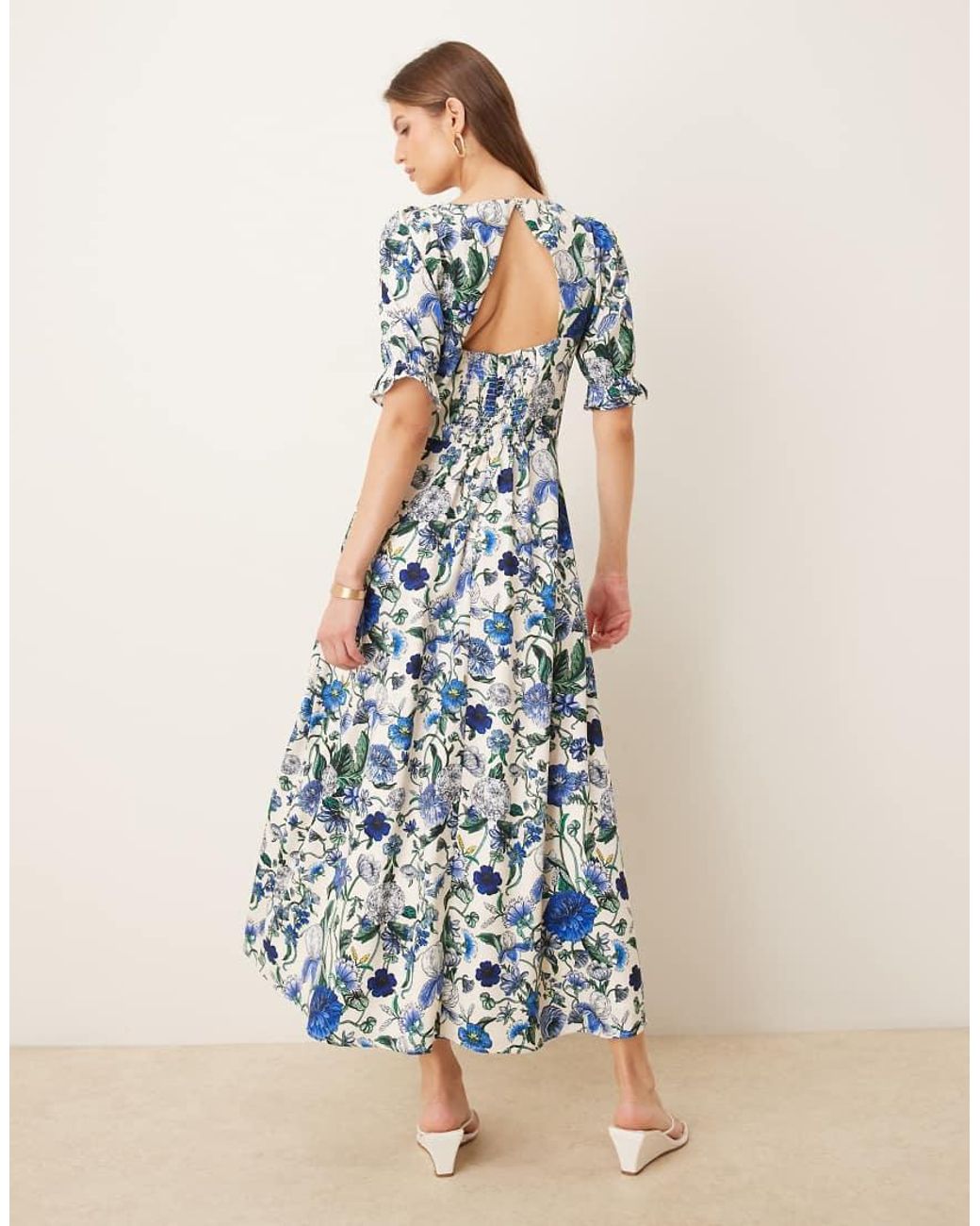Hope & Ivy Blue Button Detail Split Front Midi Dress