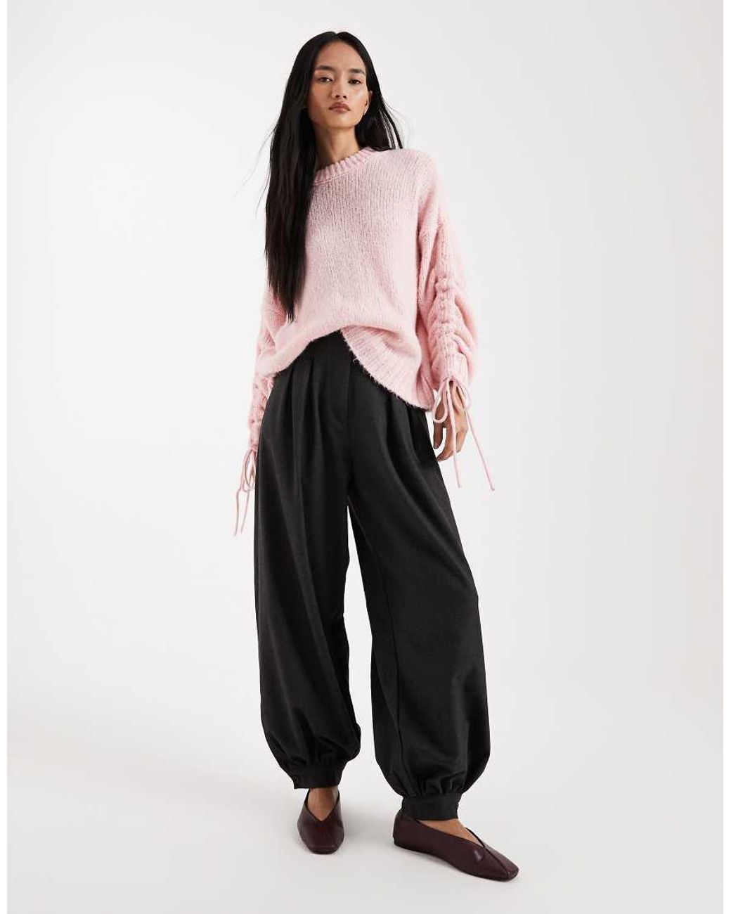 ASOS Pink Ruched Sleeve Jumper