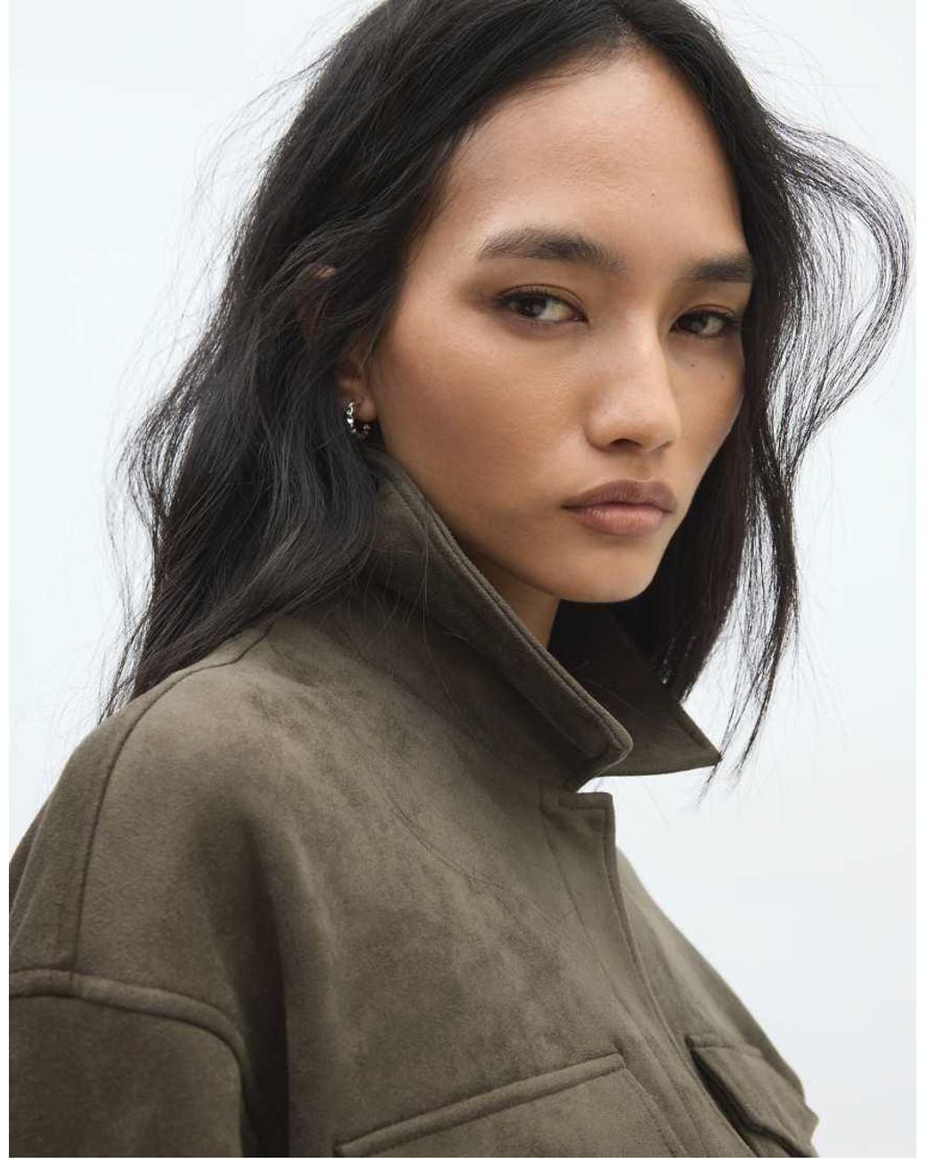Stradivarius White Cropped Faux Suede Jacket