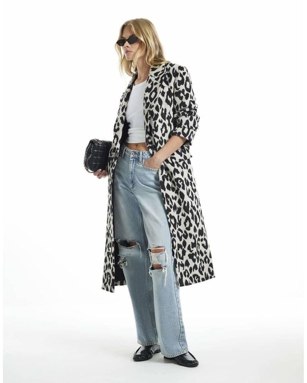 River Island White Leopard Duster Coat