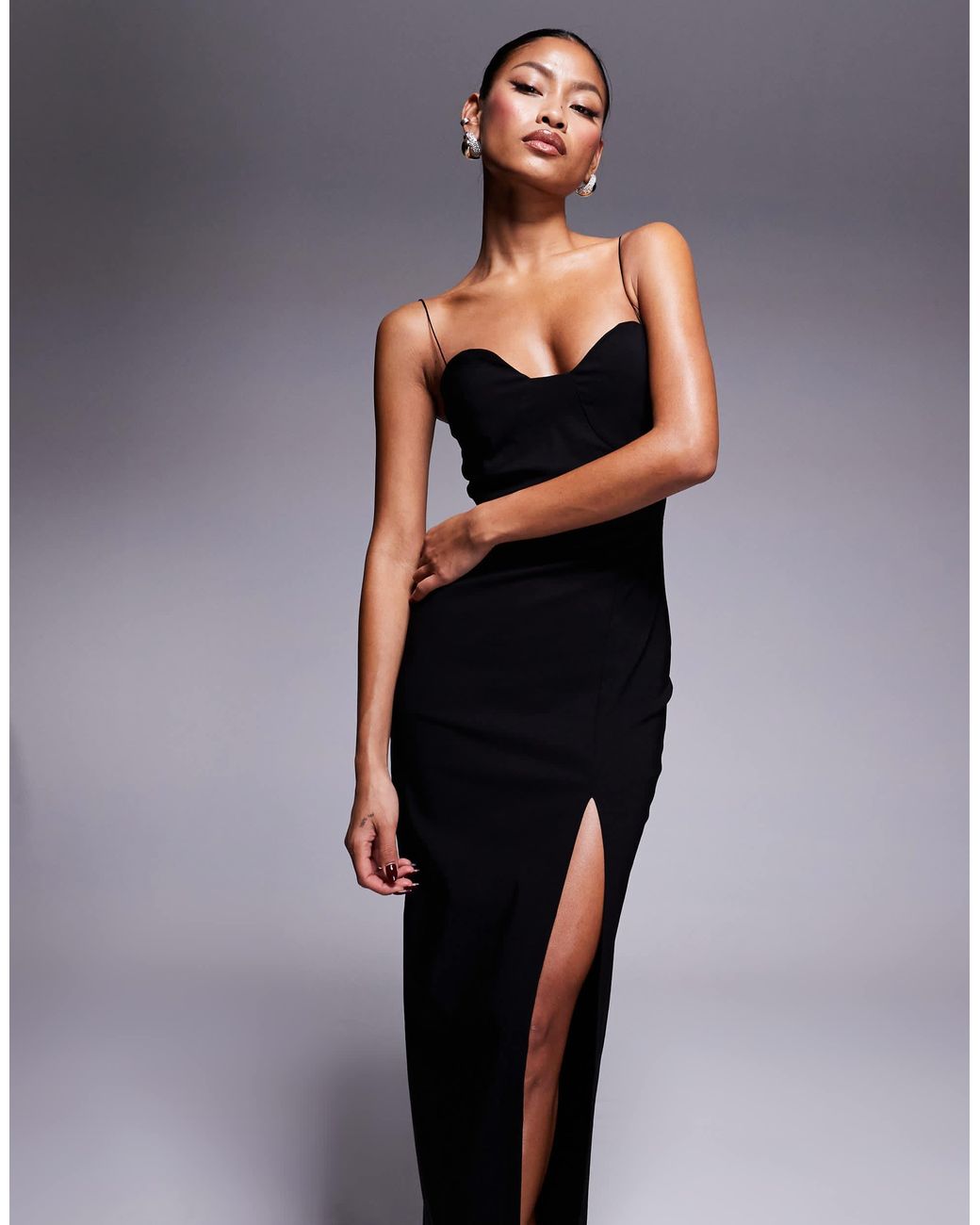 chinese dress ladies Dulcie Black Lace And Satin Bandeau Midaxi Dress With Wrap-Details  Club L  London