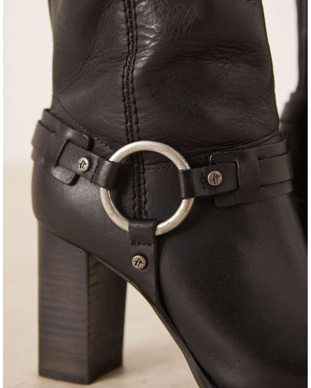 Free People Black Heidi Leather Harness Detail High Heel Boots