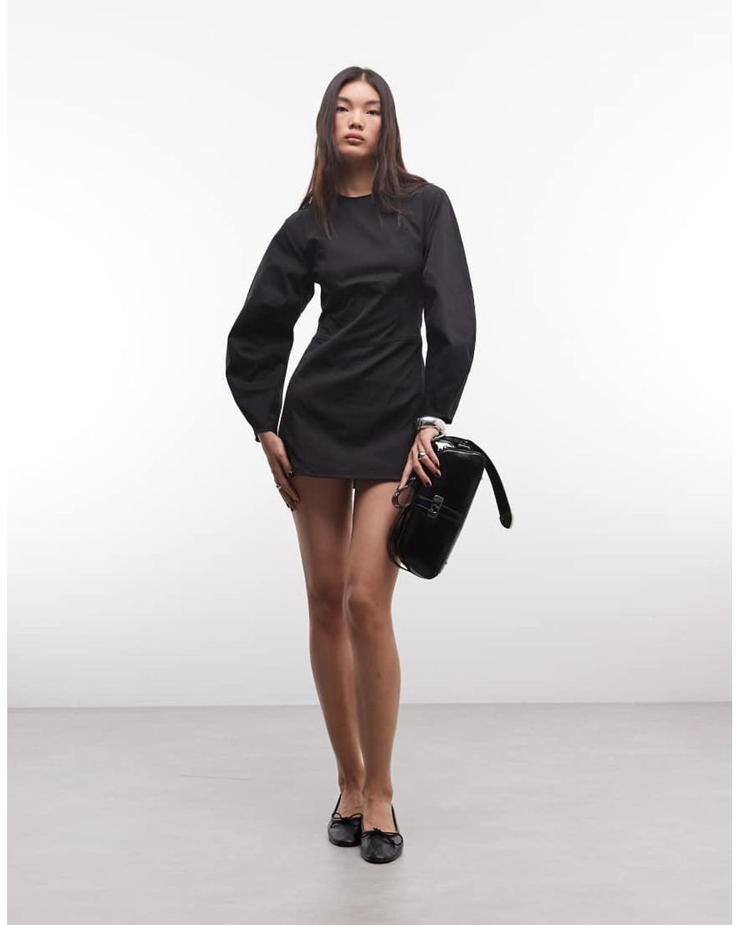 Monki Black Volume Sleeve Contour Mini Dress